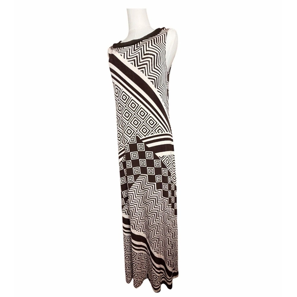 Chicos Travelers Maxi Dress 0 Brown Cream Geometric Sleeveless USA Resortwear - Picture 6 of 13